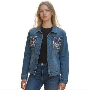 AMI Y2K Denim Trucker Jacket With Rhinestones